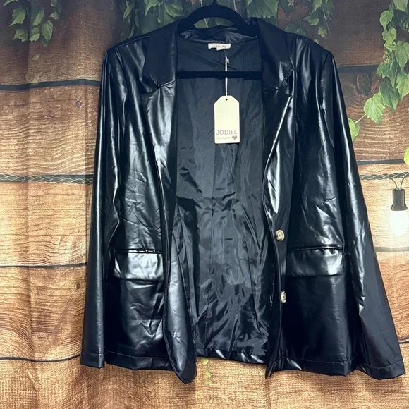 🆕JODIFL Women's Shiny Black Blazer - Picture 4 of 5